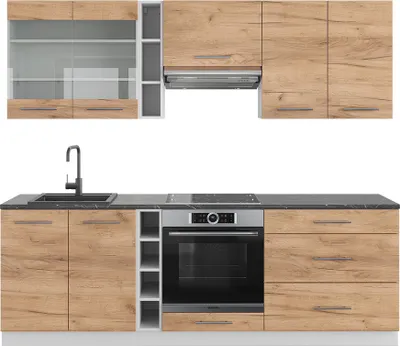 Produktbild von Küchenzeile Vicco Fame-Line Goldkraft Eiche/Weiß 235 cm ohne Arbeitsplatte, Model 38743