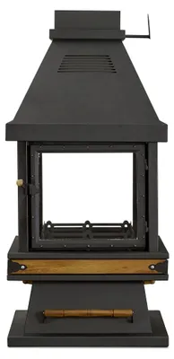 Produktbild von Freistehender Kamin in Schwarz aus Edelstahl Holz und Glas
