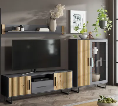 Immagine prodotto di Combo da salotto >Joe< (3 elementi) in rovere / antracite - 287x173x40 (LxAxP)