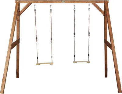 Image de AXI Portique en Bois  - 2 Balançoires Enfant en Marron | Balançoire pour Enfants pour l’extérieur / le jardin 2 agrès