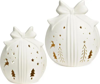 Produktbild von LED Deko Kugeln Geschenk aus Porzellan, Set in weiß