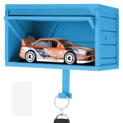 Produktbild von Schlüsselsafe für die Garage mit Flügeltür, Wandmontage, Schlüsselhaken, Schlüsselablage, Schlüsselhalter (blau)