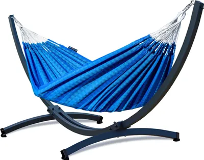 Produktbild von Potenza Outdoor Morena Hängematte mit Verzinkter Tytan Gestell für 2 Personen I 100% Baumwolle Doppelhängematte 230x160 cm, 220kg I Hängemattengestell 350kg, wetterfest