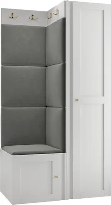 Produktbild von MIRJAN24 Garderoben-Set Orion Ramiro XXV, Kleiderschrank, Schuhschrank, Kleiderhakenbrett, 7x Paneel 42x42, 6 Kleiderhaken für Kleidung, Metallgriffe (Farbe: Weiß, Manila 16)