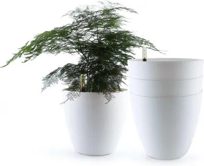 Productafbeelding van Zelfwaterende bloempot - Wit, rond, hangend, set van 4