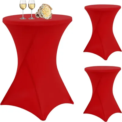 Productafbeelding van Tafelkleedhoezen, set van 3, rood, Ø 80-85 cm, stretchtafelkleed met voetzakken