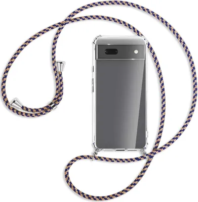 Produktbild von Handykette Backcover-Schutzhülle mit Band (Metall silberfarben) für Google Pixel 6a - blau+beige
