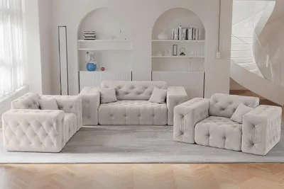 Produktbild von Sofaset Designersofa CHANTAL 2-1-1 in Stoff Moly Creme