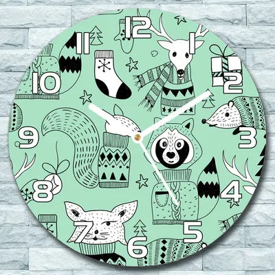 Produktbild von Wanduhr aus Glas Rund fi 30 Skandinavische Waldtiere Winter Deko Wohnzimmer Büro