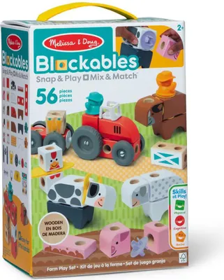 Produktbild von Melissa & Doug - Blockables Bauernhof Bauset - 56 teiliges Set mit Holzbausteine