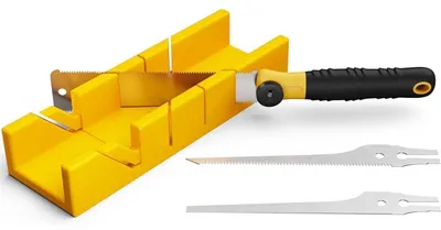 Produktbild von Gehrungslade mit Japansäge Set, 4-teilig, für Holz & Kunststoff, präzise Gehrungs- & Winkelschnitte, 3 austauschbare Sägeblätter
