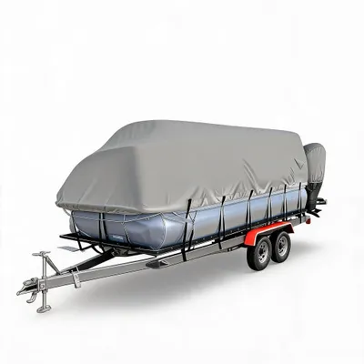 Produktbild von Pontonboot Persenning - Trailerbare Bootsabdeckung - Wasserdichtes Marine-Oxford - UV- & Allwetter-Schutz - Winddichte Spanngurte - Mit Motorabdeckung - 6,4–7,3 m (21–24 ft)