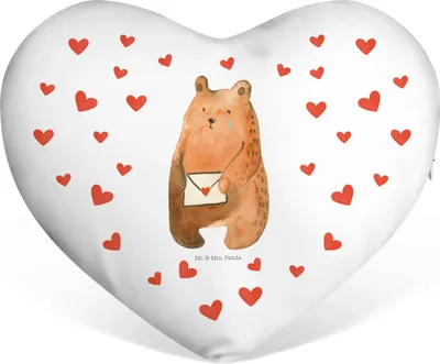 Produktbild von Mr. & Mrs. Panda Dekokissen Bär Vermissen - Weiß - Geschenk, dekoartikel, Freund, Verreist, Reise, Herzkissen, Partnerkissen, Kuschelkissen, Teddy, Sofakissen, Freundin