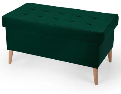Produktbild von MG Design Samt Sitzbank in Dunkelgrün 45 x 90 cm mit Stauraum - Gepolsterte Polsterbank mit Holzbeinen für Schlafzimmer, Wohnzimmer oder Flur