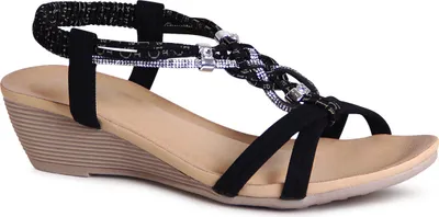 Produktbild von topschuhe24 2774 Damen Keilabsatz Sandalen Riemchen Glitzer Sandaletten, Farbe:Schwarz, Größe:38 EU