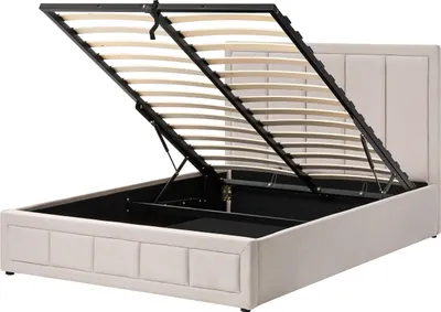 Produktbild von BELIANI Bett Beige Stoff Gesteppt mit Lattenrost 140 x 200 cm Hochklappbar Bettkasten Stauraum Hohes Kopfteil Modern Schlafzimmer Polsterbett
