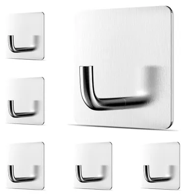 Produktbild von 6 Stück Handtuchhaken aus rostfreiem Edelstahl, selbstklebende Wandhaken für Bad und Küche, ohne Bohren für Haushalt, Küche, Bad, Büro, Schrank (Silber)