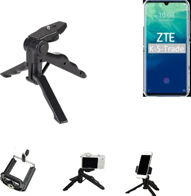 Produktbild von K-S-Trade Stativ Tisch-Ständer Dreibein Handy-Stativ Ständer kompatibel mit ZTE Blade V10 Mini-Stativ Smartphone Tripod Handy-Stativ aus Plastik