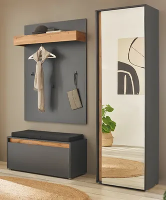 Produktbild von Garderobe Set 4-teilig "Center" in grau matt und Wotan Eiche Garderobenkombination