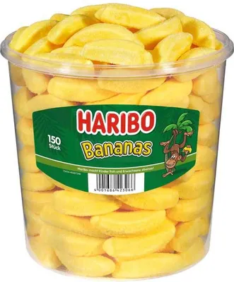 Zdjęcie produktu dla Haribo Bananas, Twarda gumowaty, 1,05 kg, Bananowe, Żółty, 1603 kJ, 377 kcal