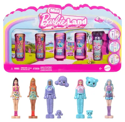 Image de Barbie Mini Land, coffret de 5 poupées "Pop Reveal", poupées miniatures d'environ 3,8 cm avec surprise et jouets sensoriels (les styles peuvent varier), JGL29