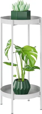 Image de Support à fleurs en métal - Rangement pour fleurs et vases - 2 niveaux - Blanc