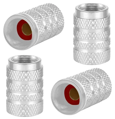 Immagine prodotto di Tappi per valvola pneumatici in alluminio, 4 pezzi, argento, con guarnizione, universali per auto, camion, SUV e motociclette