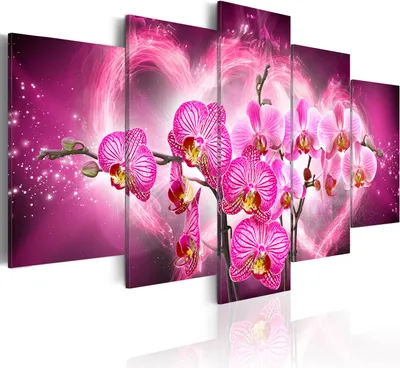 Produktbild von Modernes Wandbild b-A-0026-b-p (150x75) - 5 Teilig Bilder Fotografie auf Vlies Leinwand Foto Bild Dekoration Wand Bilder Kunstdruck Blumen Orchidee