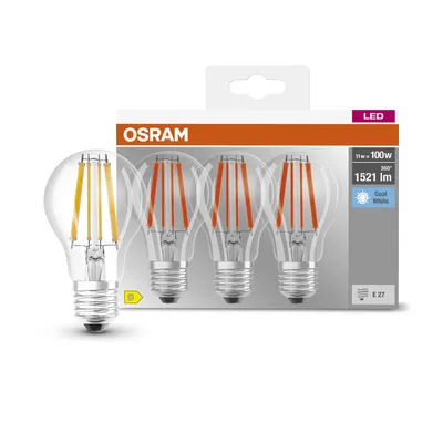 Produktbild von OSRAM HOMELIGHTING 4058075592391 LED (monochrome) EEC D (A - G) E-27 Pear shape 11 W = 100 W Neutral white (Ø x L) 60 mm x 105 mm 3 pc(s)