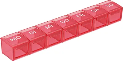 Produktbild von WELLGRO Tablettenbox für 7 Tage - Pillendose 1 Fach pro Tag - Klappdeckel mit Druckverschluss - Material BPA-freier Kunststoff