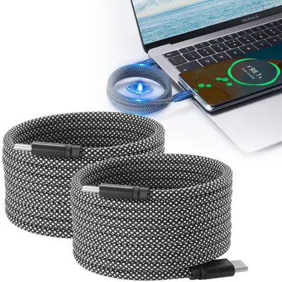 Produktbild von 2er-Set USB-C Ladekabel 100W, 2m: Magnetische Aufrollfunktion, schnell & knotenfrei – zuverlässig für Samsung, Xiaomi, iPad, iPhone, Notebooks uvm.