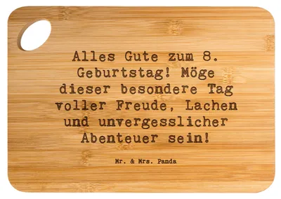 Produktbild von Mr. & Mrs. Panda Holzbrett Spruch 8. Geburtstag Abenteuer - Transparent - Geschenk, Happy Birthday, Überraschung, Frühstücksbrettchen, 8 Jahre alt, Alles Gute zum