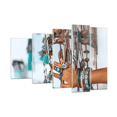 Produktbild von Bilder auf glas - 5 Teile - Hand Schmuck ethnisch - 150x100cm - Glasbilder - Wandbilder - Bilder - zum Aufhängen bereit - Wanddekoration aus Glas - Glas Bilder - Wandbild auf Glas - GEG150x100-5107
