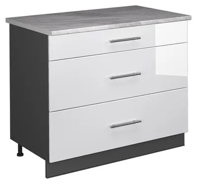 Productafbeelding van Keukenonderkast Vicco Fame-Line Wit Hoogglans/Antraciet 100 cm, WB Marmer, Model 62029