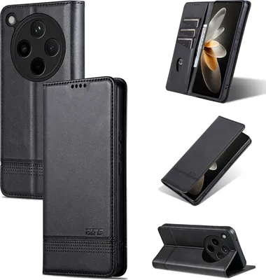 Immagine prodotto di Custodia in pelle per Oppo Find X8, custodia pieghevole a portafoglio con chiusura magnetica e supporto nero