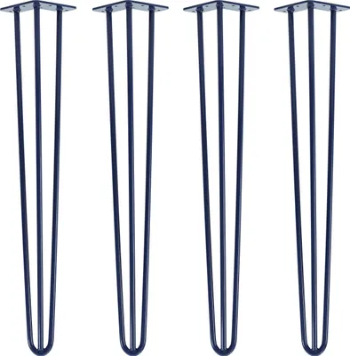 Produktbild von Natural Goods Berlin HAIRPIN Legs, Haarnadelbeine, Möbelfüße, Tischbeine, Marineblau, 71 cm, 3 Streben, 4 Stück