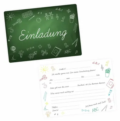 Produktbild von 10 Einladungskarten zur Einschulung Tafel grün inkl. 10 transparenten Briefumschlägen Einladung Junge Mädchen