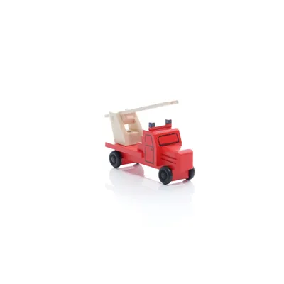 Productafbeelding van Houten brandweerauto met draailetter. Afmetingen: 4x7,5x3 cm. Nieuw