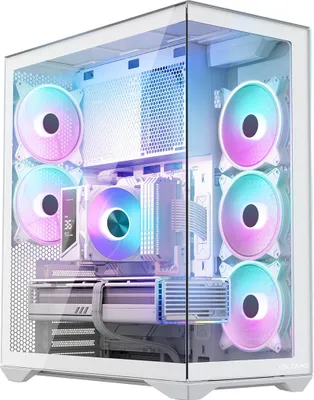 Produktbild von MODECOM Volcano Space XL ARGB, Weiß, Big-Tower PC-Gehäuse, inkl. 5 ARGB Lüfter und Controller, Panorama Glasfenster, passend für ATX, mATX, ITX