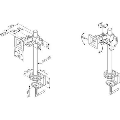 Produktbild von ROLINE LCD-Arm Trägerstange, 2 Gelenke, Tischmontage, bis 12 kg