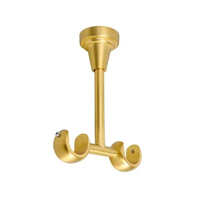 Produktbild von MDEKOR Deckenträger 2-läufig Messing Gold Deckenhalter mit Metallmontageplatte für Gardinenstange 19 mm Abstand kürzbar