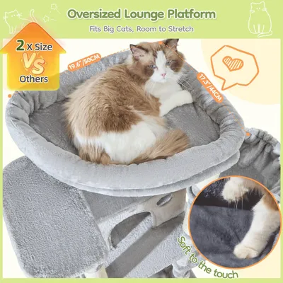 Productafbeelding van Kattenboom XXL, 182 cm hoog, met 7 krabpalen, 2 kattenhuisjes, een hangmat, geschikt voor grote katten