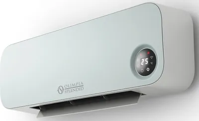 A wall-mounted electric heater with a digital display.