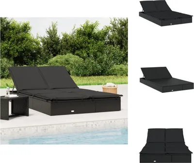 Produktbild von vidaXL Sonnenliege für 2 Personen mit Auflage Schwarz Poly Rattan -  Sonnenliegen