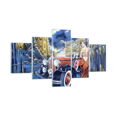 Produktbild von Bilder auf glas - frau retro stil - 125x70cm - Glasbilder - Wandbilder - Kunstdruck - zum Aufhängen bereit - Wanddekoration aus Glas - Glas Bilder - Wandbild auf Glas - 5 Teile - GEA125x70-3450