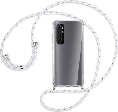 Produktbild von Handykette Backcover-Schutzhülle mit Band (Metall silberfarben) für Xiaomi Mi Note 10 Lite - weiß/grau