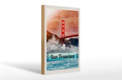 Produktbild von Holzschild Reise 20x30cm San Francisco Wellen Meer Brücke