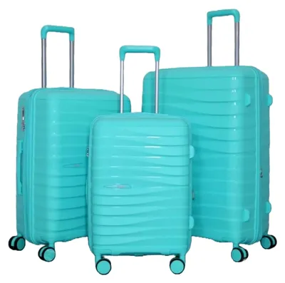 Produktbild von ® Kofferset – 3-teiliges Hartschalen Trolley Set aus Polypropylen – Reisekoffer mit 360° Doppelrollen, Hartschalen-Kofferset, 3-teilig, Wellenmuster Design, 360° Rollen, Reisekoffer-Set (Türkis)