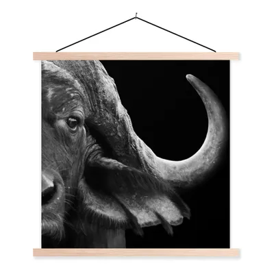 Produktbild von MuchoWow® Textilposter Büffel - Tiere - Schwarz - Weiß 120x120 cm mit holzfarbenen Rahmen - Textil-Poster