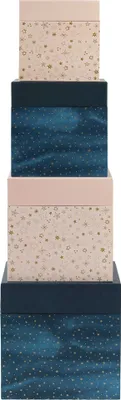 Produktbild von Stewo 4er Geschenkboxen Set Sternenhimmel-Design goldene Sterne blau rosa 24x24 cm